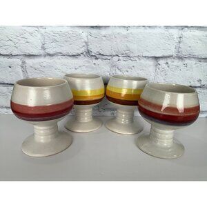 4 MCM Handmade Goblets Handpainted one pair made in Korea Yellow Red Brown